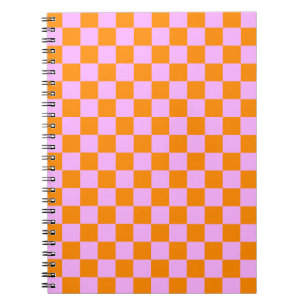 Orange + Pink Check Chequered Chequerboard Pattern Notebook