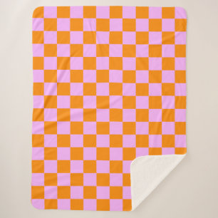 Orange + Pink Check Chequered Chequerboard Pattern Sherpa Blanket