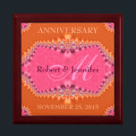 Orange   Pink Damask Wedding Anniversary Gift Box<br><div class="desc">Unique and Stylish fractal art lace in fresh orange and sweet pink damask lace frills design - Exquisite and elegant custom Wedding, Anniversary or engagement present. Personalise with names, anniversary date and monogram or numbers - made into a wonderful wooden gift box to keep trinkets, jewellery box for your special...</div>