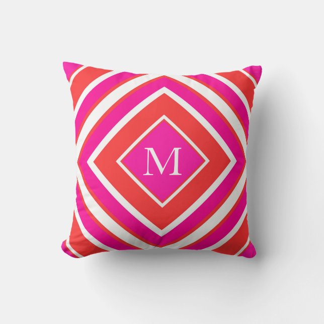 Orange Pink Diamond Geometric Cushion (Front)