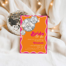 Orange & Pink Disco Bridal Shower Invitation