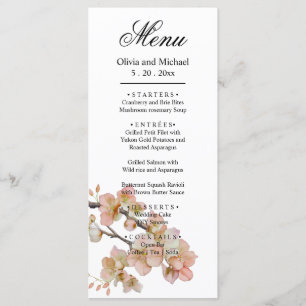 Orange pink floral blossoms elegant script menu
