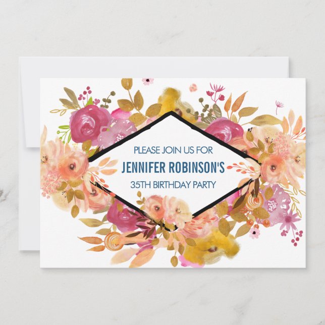 Orange & Pink Floral Bouquet Birthday Invitation (Front)