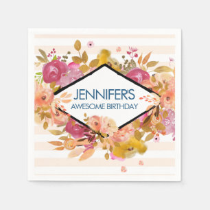 Orange & Pink Floral Bouquet Birthday Napkin