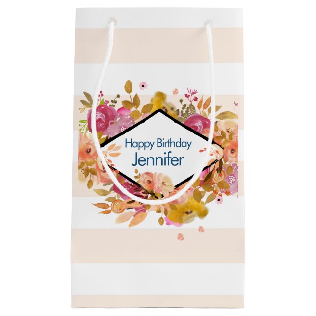 Orange & Pink Floral Bouquet Birthday Small Gift Bag (Front)