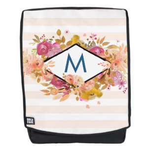 Orange & Pink Floral Bouquet Monogram Backpack