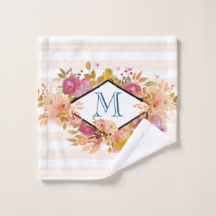 Orange & Pink Floral Bouquet Monogram Bath Towel Set