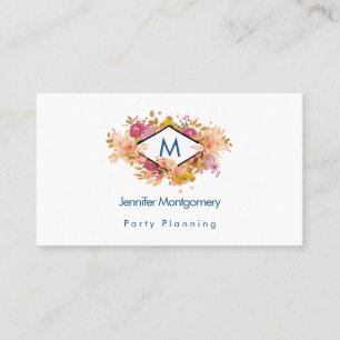 Orange & Pink Floral Bouquet w/ Diamond Frame Business Card