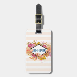 Orange & Pink Floral Bouquet w/ Diamond Frame Luggage Tag