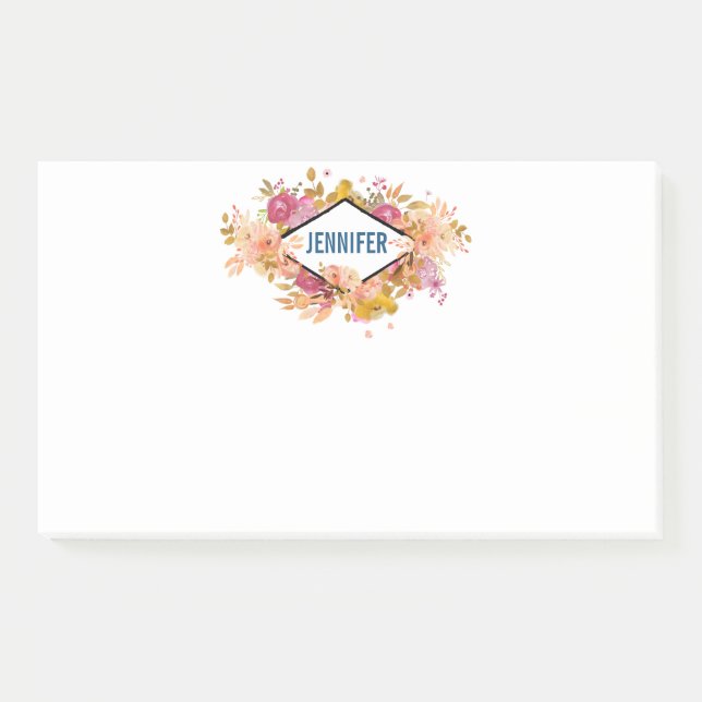 Orange & Pink Floral Bouquet w/ Diamond Frame Post-it Notes (Front)