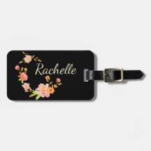 Orange & Pink Floral Custom Monogram Bag Tag