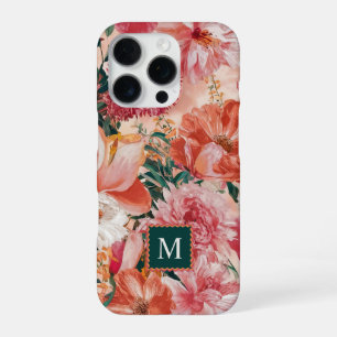 Orange Pink Floral Pattern Monogram iPhone 16 Pro Case