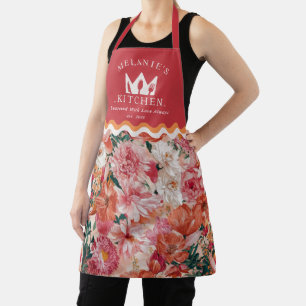 Orange Pink Floral Pattern Personalised Apron