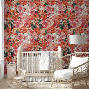 Orange Pink Floral Pattern Wallpaper