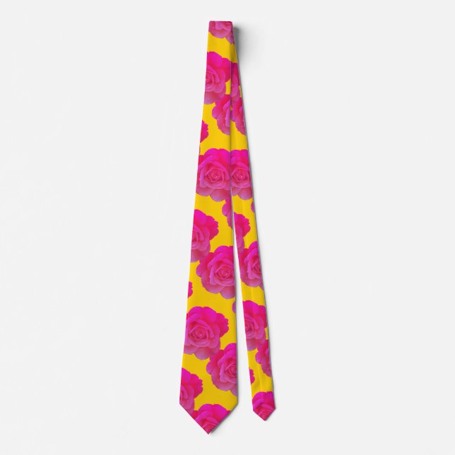 Orange Pink Floral Rose Flower Pattern Gift Favour Tie (Front)