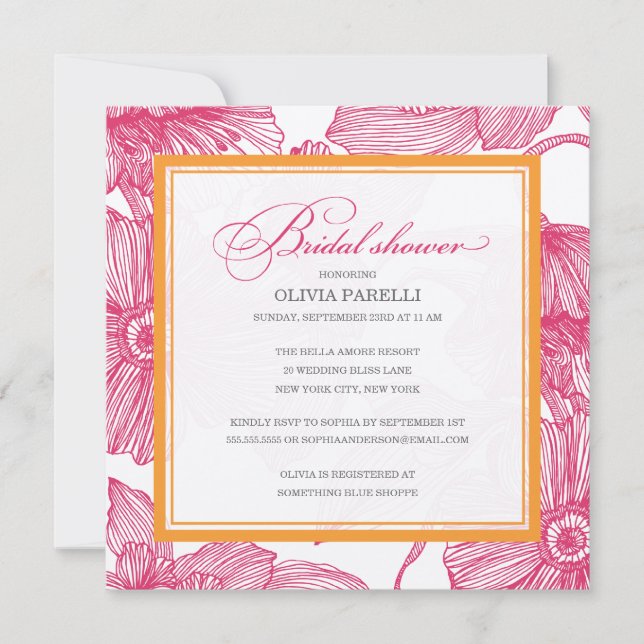 ORANGE + PINK FLOWERS | BRIDAL SHOWER INVITE (Front)