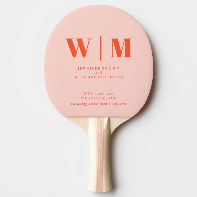 Orange Pink Formal Simple Fun Wedding Name Ping Pong Paddle (Front)