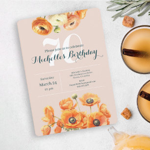 Orange Pink Garden Floral 70th Birthday Party  Invitation