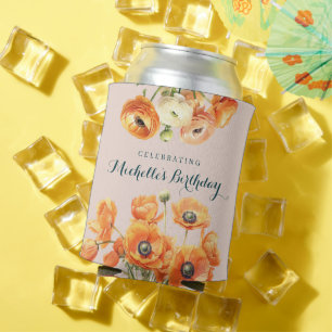 Orange Pink Garden Floral Birthday Party  Can Cooler