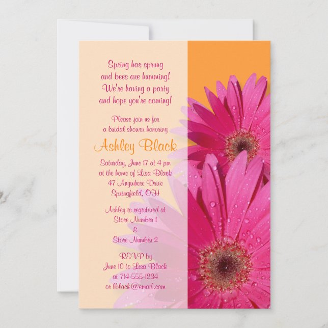 Orange Pink Gerbera Daisy Bridal Shower Invitation (Front)