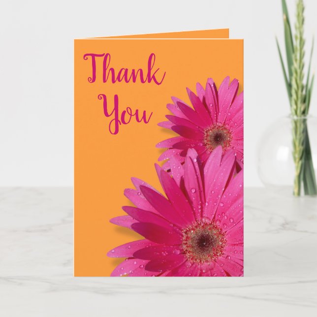 Orange Pink Gerbera Daisy Wedding Thank You Card (Front)