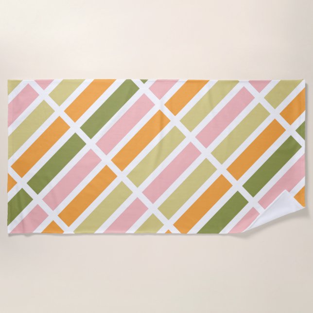 Orange Pink Gold and Green Stripes Beach Towel (Front)