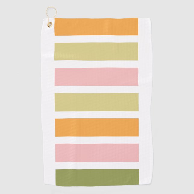 Orange Pink Gold and Green Stripes Golf Towel (Front)