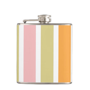 Orange Pink Gold and Green Stripes Hip Flask