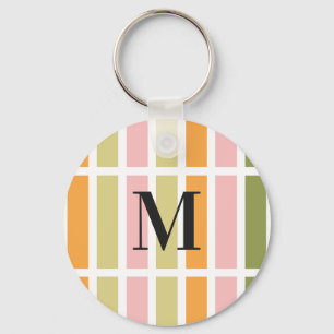 Orange Pink Gold and Green Stripes Key Ring