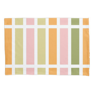 Orange Pink Gold and Green Stripes Pillowcase