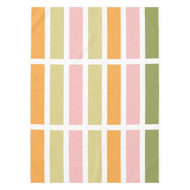 Orange Pink Gold and Green Stripes Tablecloth (Front)