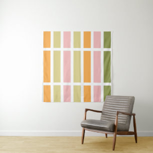 Orange Pink Gold and Green Stripes Tapestry