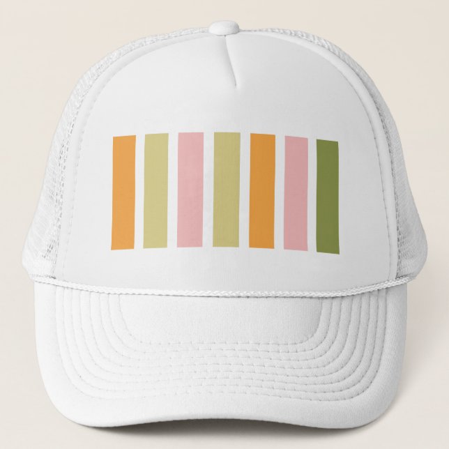 Orange Pink Gold and Green Stripes Trucker Hat (Front)