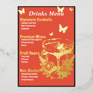 Orange Pink Gold-Foiled Beverage Menu