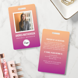 Orange Pink Gradient Employee ID Badge