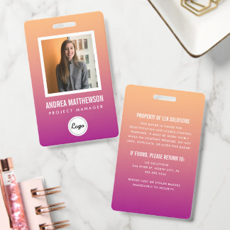 Orange Pink Gradient Employee ID Badge