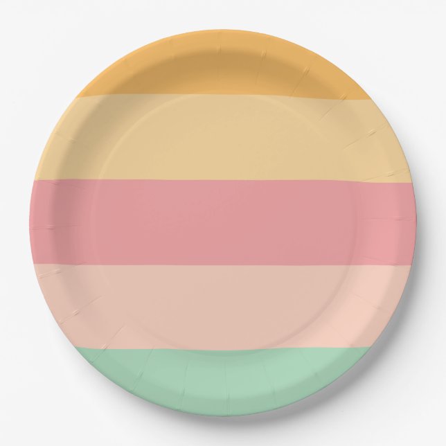 Orange Pink Green Stripes  Paper Plate (Front)