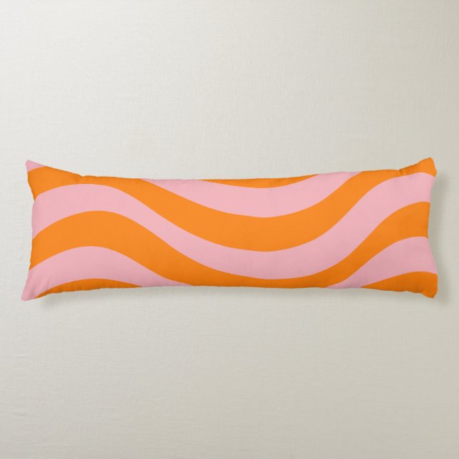 Orange Pink Groovy Retro Abstract Wave Y2K Pattern Body Cushion (Front)