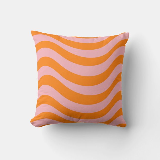 Orange Pink Groovy Retro Abstract Wave Y2K Pattern Cushion (Front)