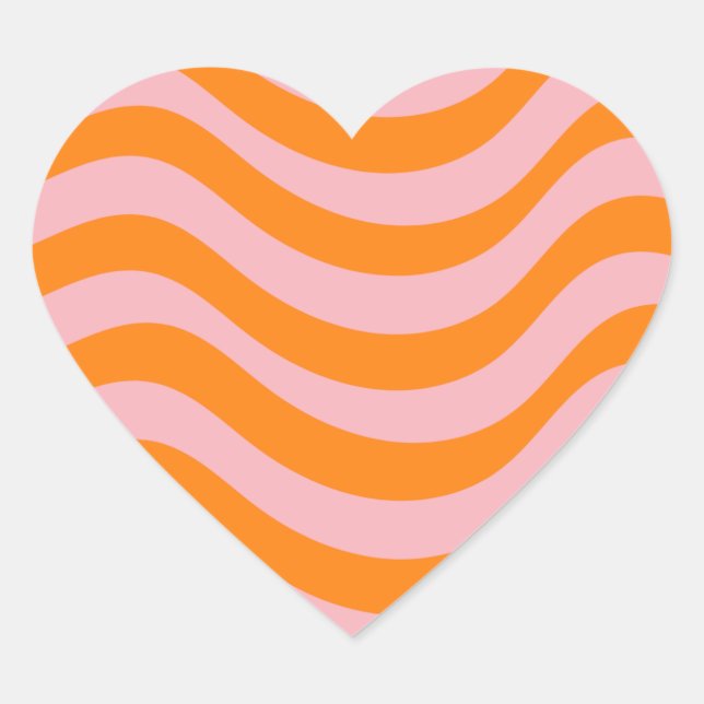 Orange Pink Groovy Retro Abstract Wave Y2K Pattern Heart Sticker (Front)
