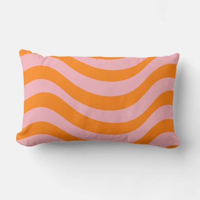 Orange Pink Groovy Retro Abstract Wave Y2K Pattern Lumbar Cushion (Front)