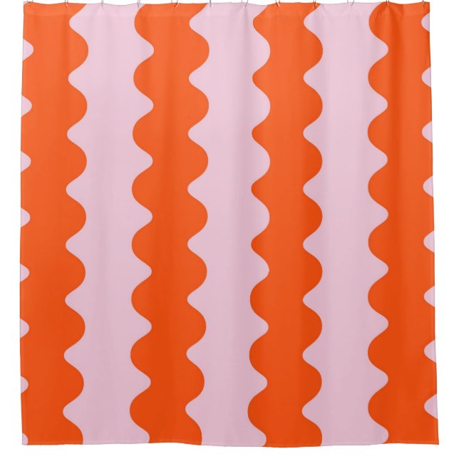 Orange Pink Groovy Stripe Minimalist Spring  Shower Curtain (Front)