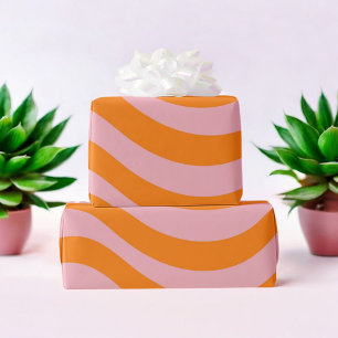 Orange Pink Groovy Wavy Stripe Modern Minimalistic Wrapping Paper