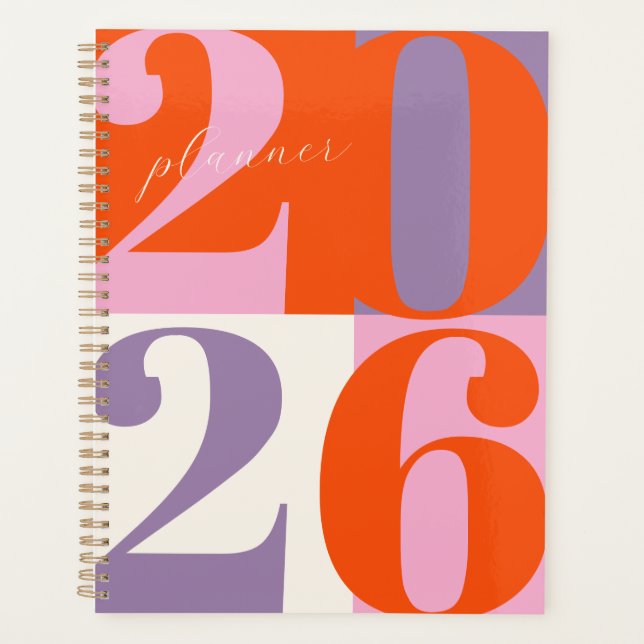 Orange Pink Lilac Bold Year Color Block Planner (Front)