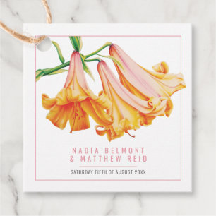 Orange pink lily flower watercolor wedding favour tags