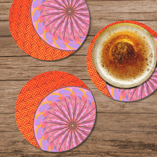 Orange & Pink Mandala Paper Coaster