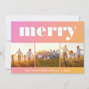 Orange Pink Merry Photos Minimal Modern Holiday Card