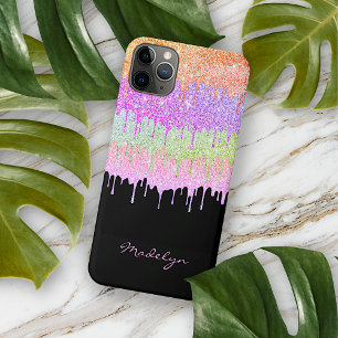 Orange Pink Mint Lime Green Drip Pattern On Black iPhone 12 Case
