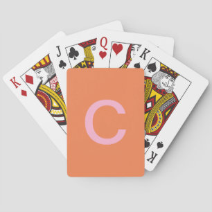 Orange Pink Monogram Initial Modern Custom Colour  Playing Cards