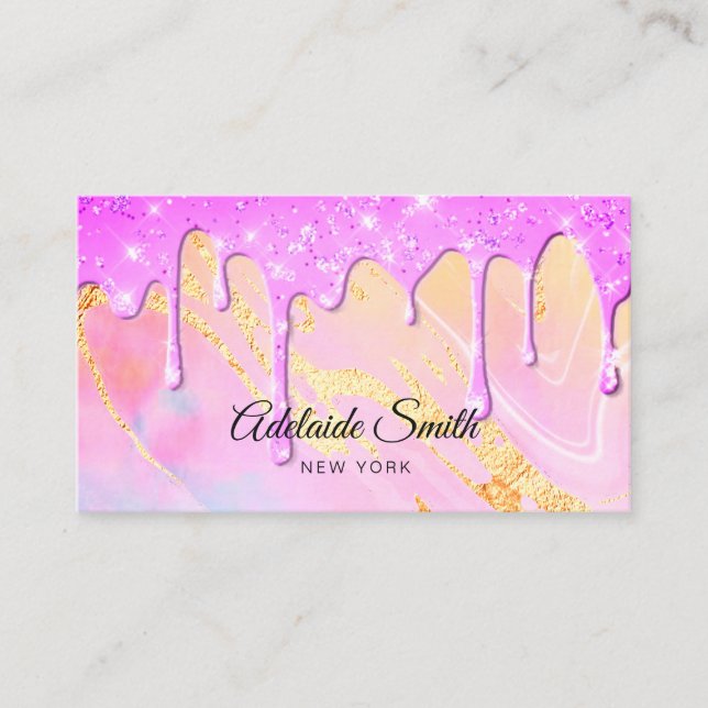 orange pink neon elegant business card (Front)